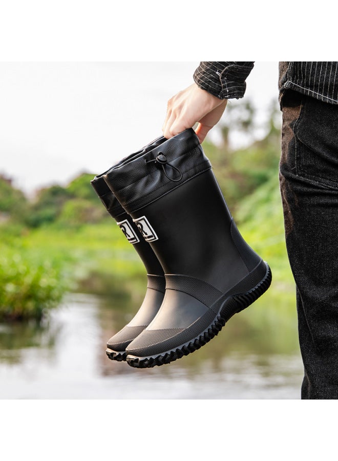 Outdoor Water Shoes For Men, Mid-calf Rain Boots, Non-slip, Wear-resistant, Suitable For Car Washing, Fishing, Sports, Large Size Water Shoes For Men