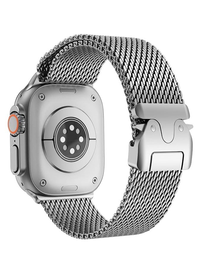 Milanese Mesh Loop Band Compatible with Apple Watch Ultra 1/2/3 49mm 46mm 45mm 44mm 42mm Men Women, Designer Parachute-Style Metal Buckle Adjustable Strap for iWatch SE Series 11 10 9 8 7 6 5 4 3 2 1 SE