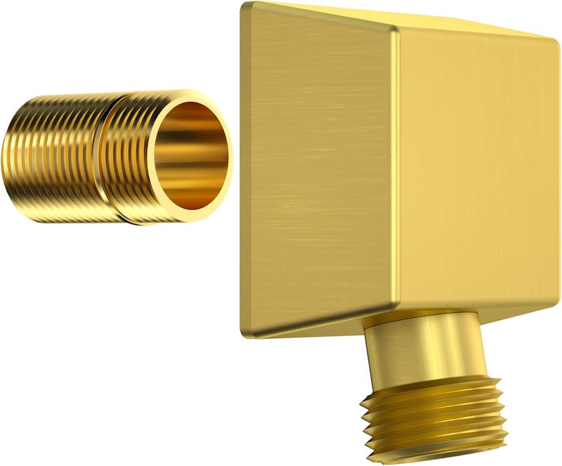Lavatrum 100% Brass Wall Mounted Supply Elbow, Wall Elbow for Hand Shower, Solid Brass Wall Supply Elbow, Check Valve Included (Brushed Gold) - Image 1