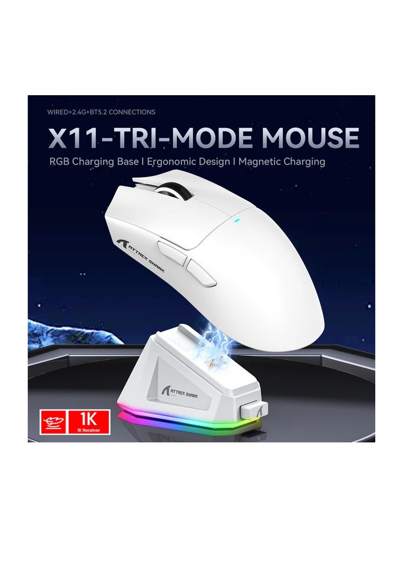 Attack Shark Attack Shark X11 Wireless Gaming Mouse with Charging Dock (White)  - Image 3