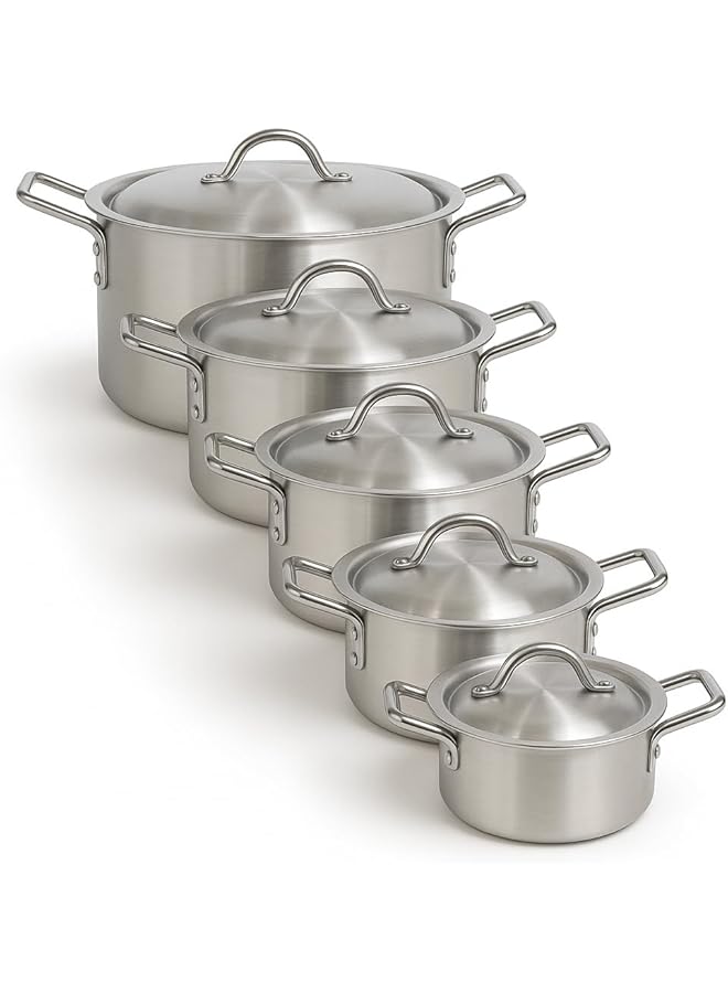 Master Gold Aluminum Saucepan Set 10 Pieces 17 19 21 23 26 Cm | Pure Aluminum Cooking Pot With Stainless Steel Handles | Saucepan Suitable For All Types Of Stoves - Image 1