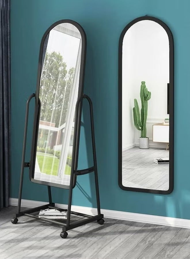 POWER Durable Glass Standing Mirror With Adjustable Stand And Wheels For Easy Movement For Makeup For The Bedroom For The Living Room Black/Clear 153x40cm - Image 1