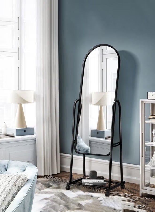 POWER Durable Glass Standing Mirror With Adjustable Stand And Wheels For Easy Movement For Makeup For The Bedroom For The Living Room Black/Clear 153x40cm - Image 2