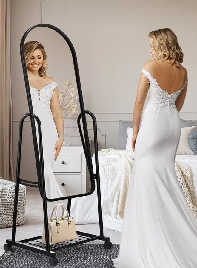 POWER Durable Glass Standing Mirror With Adjustable Stand And Wheels For Easy Movement For Makeup For The Bedroom For The Living Room Black/Clear 153x40cm - Image 3