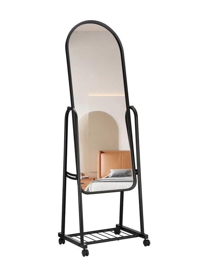 POWER Durable Glass Standing Mirror With Adjustable Stand And Wheels For Easy Movement For Makeup For The Bedroom For The Living Room Black/Clear 153x40cm - Image 4