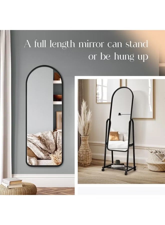 POWER Durable Glass Standing Mirror With Adjustable Stand And Wheels For Easy Movement For Makeup For The Bedroom For The Living Room Black/Clear 153x40cm - Image 5