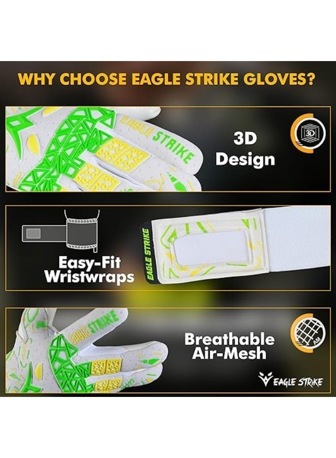 EAGLE STRIKE Soccer Goalie Gloves - Sizes 6 to 10, 4mm German Contact Grip Sticky Latex & Built-in Pro-Level Gloves Wrist Support - Image 5