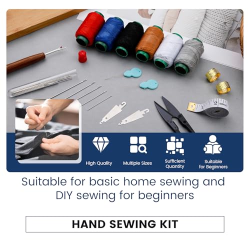 TLKKUE 40 Pcs Big Eye Steel Sewing Needles Kit, Steel Needles for Hand Sewing, Sewing Kit with Storage Bag Threads Thimbles Seam Rippers for Repair Clothing(6-Color Upholstery Thread) - Image 3