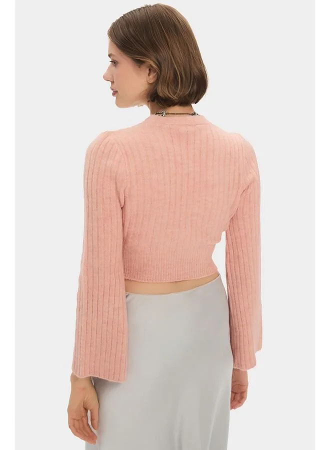 JUNE June Women Crop Soft Textured Double Breasted Knitwear Sweater Pink