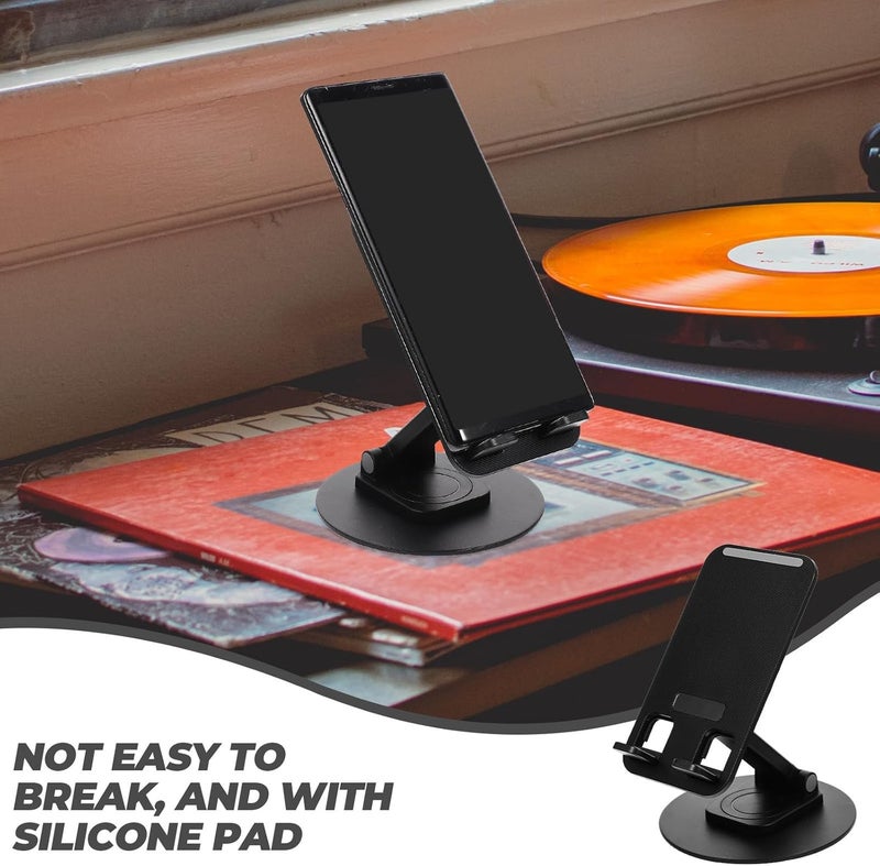 Metal Phone Stand Holder and Desktop Tablet Stand for Home and Office Use, Black Aluminum Alloy Portable Mobile Phone Holder Compatible with Smartphones and Tablets - Image 4