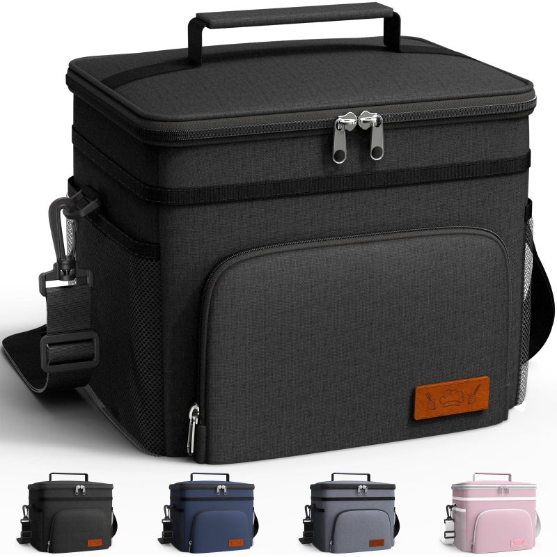 HOTOR Insulated Lunch Box for Men & Women - Leak-Proof Cooler Lunch Bag with 4 Pockets, Adjustable Strap, Ideal for Work, Picnic, Travel - Medium, Black, 10.2"Ã—6.9"Ã—8.5" - Image 1