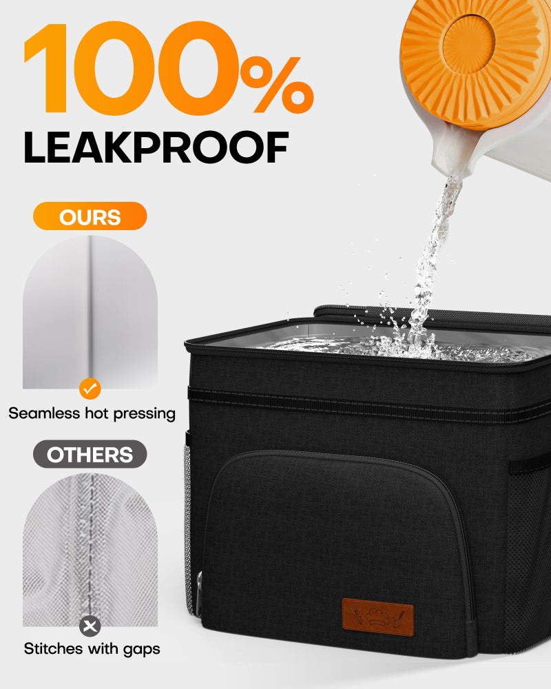 HOTOR Insulated Lunch Box for Men & Women - Leak-Proof Cooler Lunch Bag with 4 Pockets, Adjustable Strap, Ideal for Work, Picnic, Travel - Medium, Black, 10.2"Ã—6.9"Ã—8.5" - Image 4