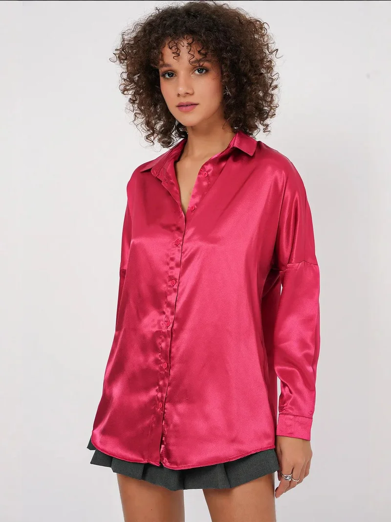 Oversized Satin Button-Front Shirt