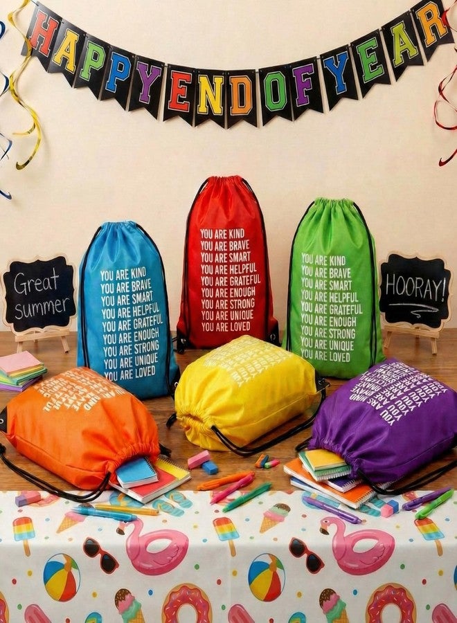 Qunclay 24 Pcs End of Year Drawstring Bags Inspirational Gift Goodie Bags 12*10 Inches Waterproof Backpack for Students Prizes Summer Birthday Outdoor Activity Graduation School Party Favors - Image 4
