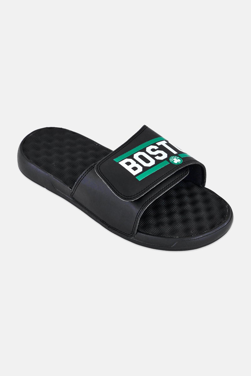 ISlide Men Boston Celtics Bar Logo Slip On Slides, Black - Image 1