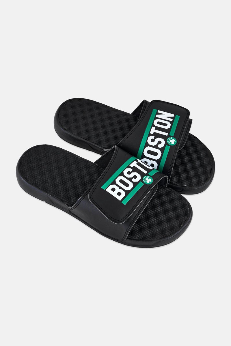 ISlide Men Boston Celtics Bar Logo Slip On Slides, Black - Image 2