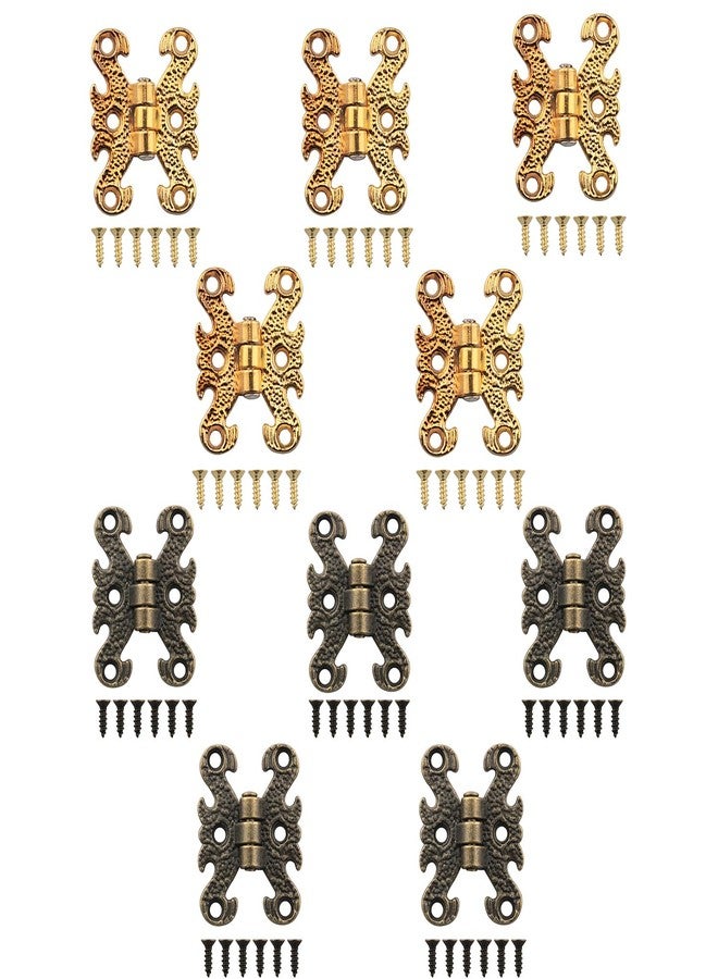 JianLing 10pcs Antique Mini Decorative Folding Hinge Wooden Box Home Decor Hinge European Retro Mini Folding Wooden Case Gift Box Accessories for Jewelry Box Toolbox Cabinet Gold Ancient Bronze - Image 1
