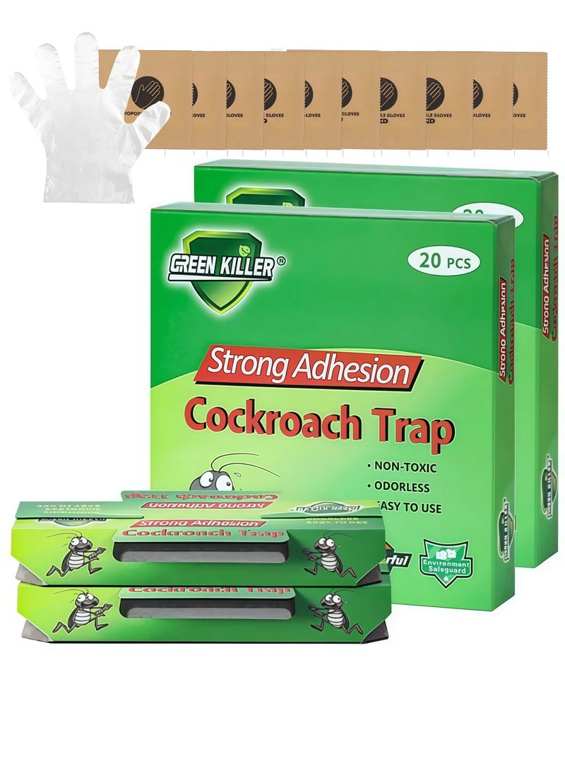 GREEN KILLER 40 Roach Traps Killer,  With 10 Pairs of Disposable Gloves,Crawling Insect Bug Spider Cricket Ant Bait Trap Indoor infestation, Adhesvie Sticky Glue Trap Cockroach Home, Roach Traps, Roach Motel, for House Garage, Pet Safe Pest  Control - Image 1