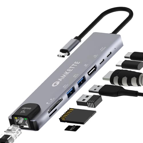 Amkette 8-in-1 Pro 1Gbps Docking Station for Laptop,Type C hub with 100W Power Delivery&USB C Data Transfer, 4K HDMI,USB 3.0,1Gbps Ethernet,SD/TF Card Reader,for All Type C Devices-MacBook&Laptops - Image 1