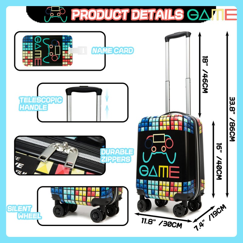 Inprof Kidâ€™s Luggage Set 5 Piece Suitcase Set 16â€™â€™ Hardside Luggage with Spinner Wheels Girls Boys Carry on Luggage Travel Rolling Luggage Airline Approved - Image 2
