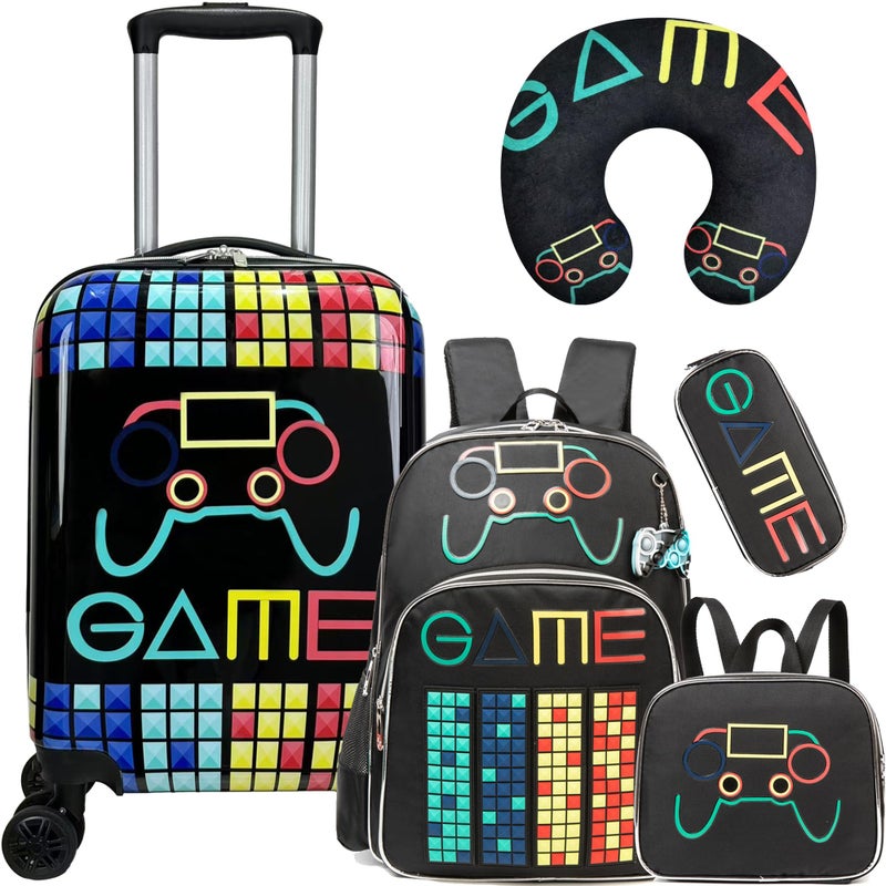 Inprof Kidâ€™s Luggage Set 5 Piece Suitcase Set 16â€™â€™ Hardside Luggage with Spinner Wheels Girls Boys Carry on Luggage Travel Rolling Luggage Airline Approved - Image 1
