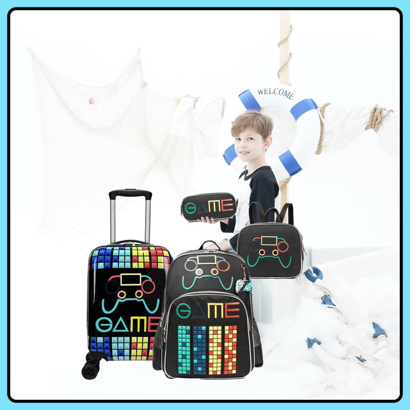 Inprof Kidâ€™s Luggage Set 5 Piece Suitcase Set 16â€™â€™ Hardside Luggage with Spinner Wheels Girls Boys Carry on Luggage Travel Rolling Luggage Airline Approved - Image 5