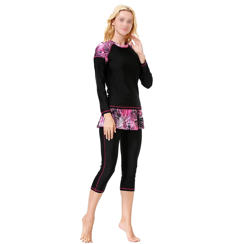 3 Pcs Southeast Asia Women Swimsuit Traditional Modest Swimming Beachwear Swim Coat Pants Kit for Women Ladies (Black, L) - Image 4