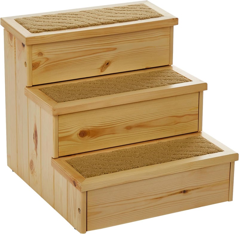 Trixie سلم كلاب خشبي من TRIXIE مع سجادة غير قابلة للانزلاق 3 خطوات للكلاب للأسرة والأرائك مع مساحة تخزين إضافية باللون الطبيعي - Image 1