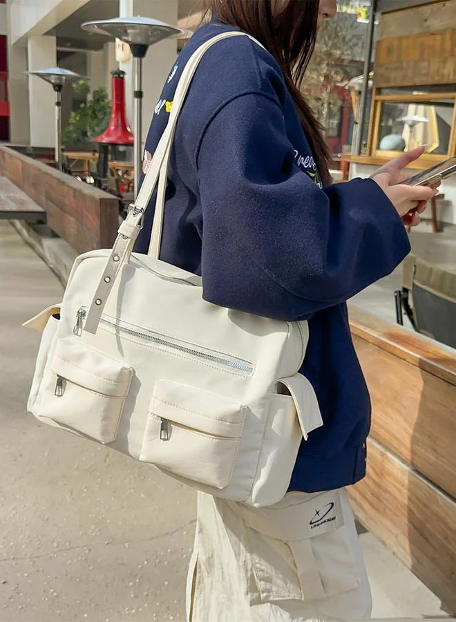 Take Two solid pocket detail zip closure Double Strap Shoulder Bag
