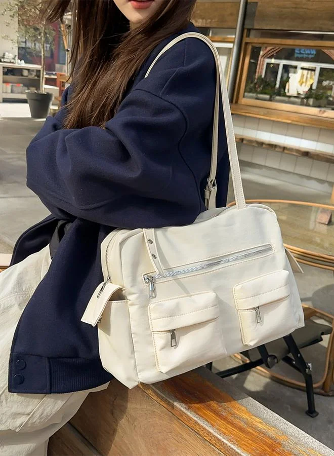 Take Two solid pocket detail zip closure Double Strap Shoulder Bag
