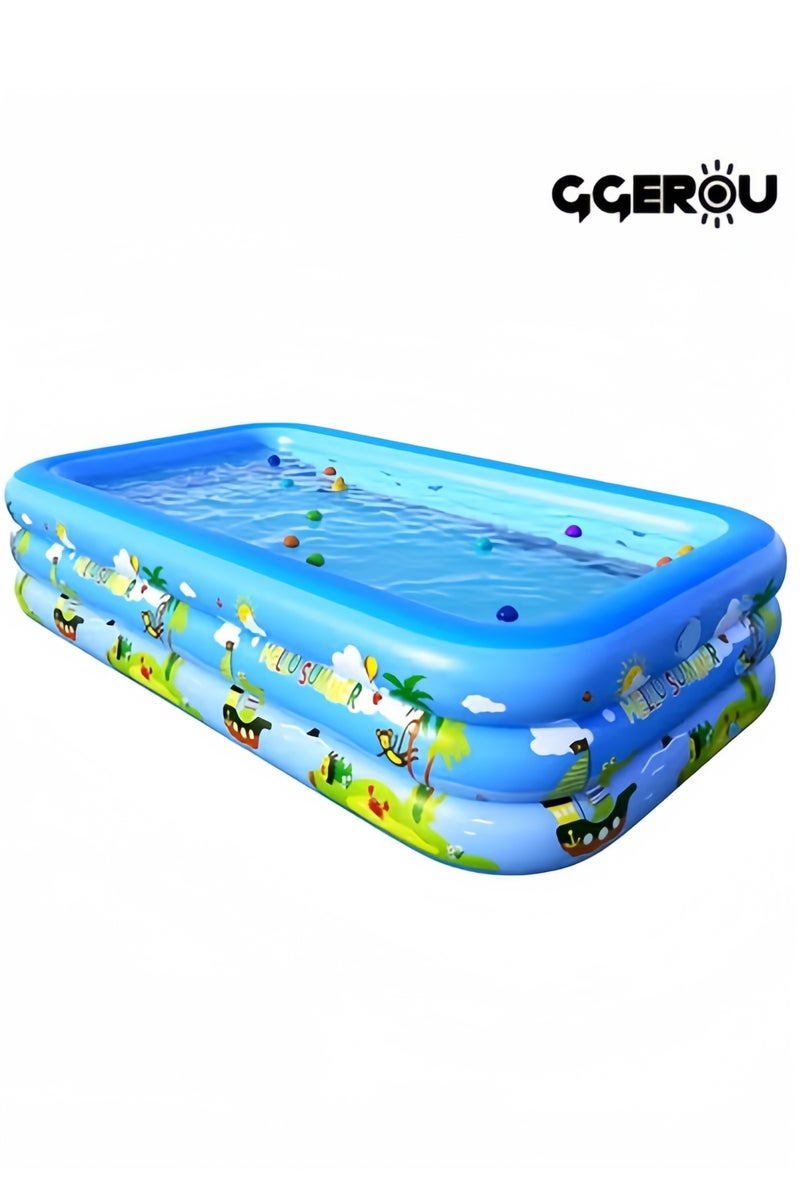 GGEROU Inflatable Swimming Pools,Adult Thickened Family Swimming Pool,Toddler Swimming Pool,Swimming Pool with Built-in Removable Air Pump, 305x175x60cm - Image 1