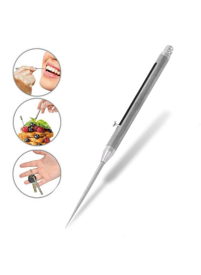 Thoraya Portable Titanium Alloy Telescopic Toothpick Case Holder for Camping Hiking Picnic Self Defense(silver )  - Image 2
