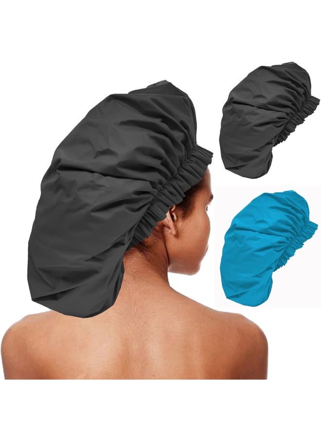 ELEBOX 2 Pack Premium Collection Super Jumbo Shower Cap Extra Large Shower Caps for Braids Shower Bonnets Women Waterproof Hair Caps for Spa Salon Shower Hat (X-Large, Black,Blue) - Image 1