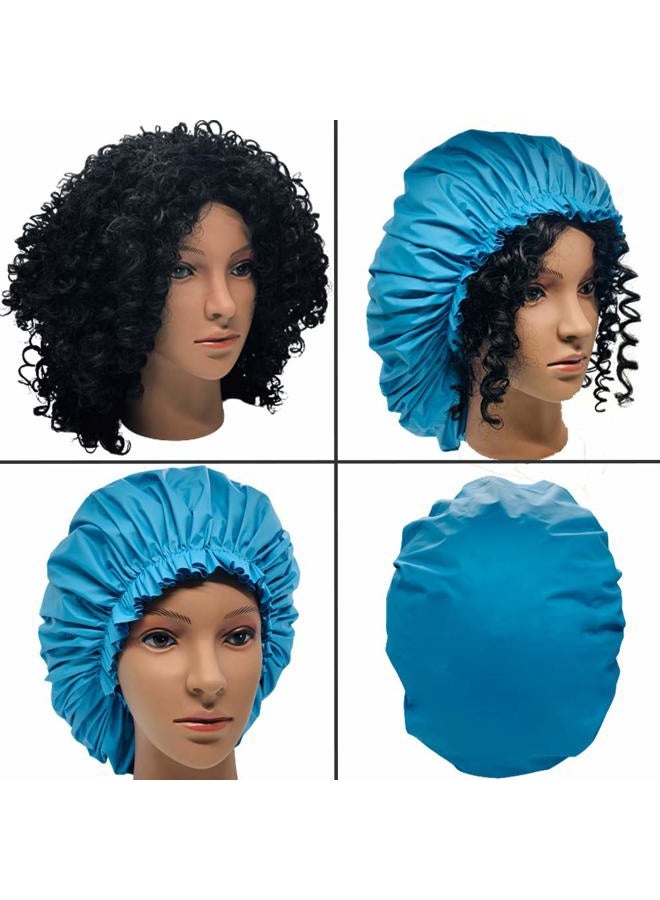 ELEBOX 2 Pack Premium Collection Super Jumbo Shower Cap Extra Large Shower Caps for Braids Shower Bonnets Women Waterproof Hair Caps for Spa Salon Shower Hat (X-Large, Black,Blue) - Image 3