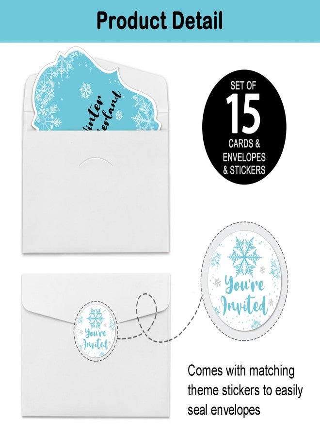REWIDPARTY Winter Onederland Party Invitations with Envelopes & Stickers（Set of 15） Blue Snowflake Shaped Fill-in Invitations Boy 1st Birthday Party Invites Winter Wonderland Holiday Party Supplies - Image 4