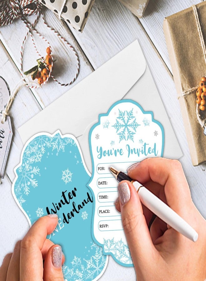 REWIDPARTY Winter Onederland Party Invitations with Envelopes & Stickers（Set of 15） Blue Snowflake Shaped Fill-in Invitations Boy 1st Birthday Party Invites Winter Wonderland Holiday Party Supplies - Image 5