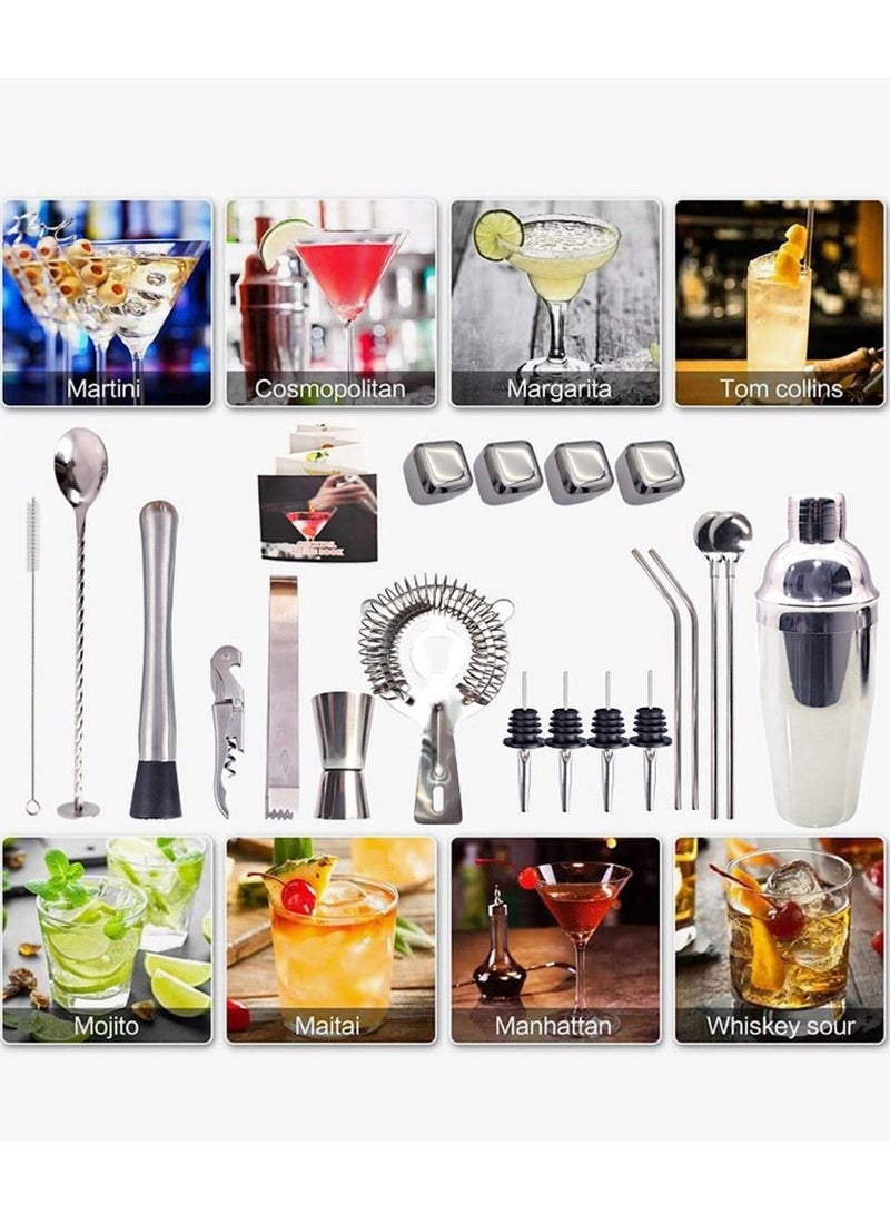 Cocktail Shaker Set  23-Piece Stainless Steel Bartender Kit with Acrylic Stand Cocktail Recipes Booklet Professional Bar Tools for Drink Mixing, Home, Bar, Party