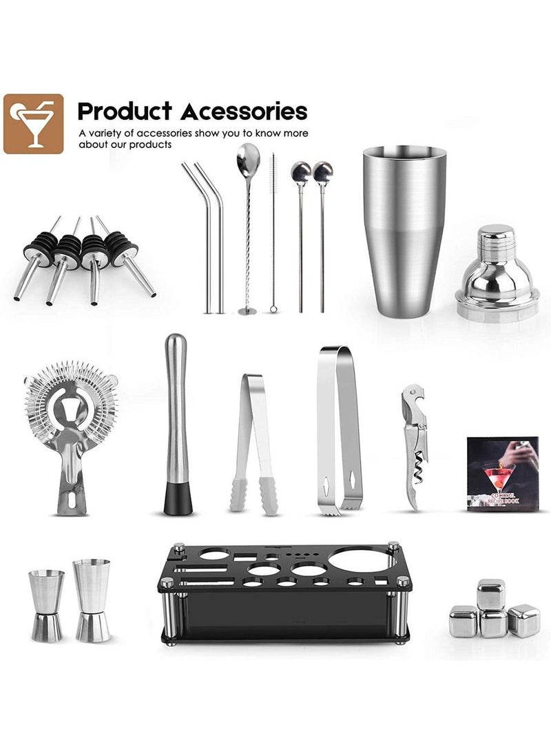 Cocktail Shaker Set  23-Piece Stainless Steel Bartender Kit with Acrylic Stand Cocktail Recipes Booklet Professional Bar Tools for Drink Mixing, Home, Bar, Party