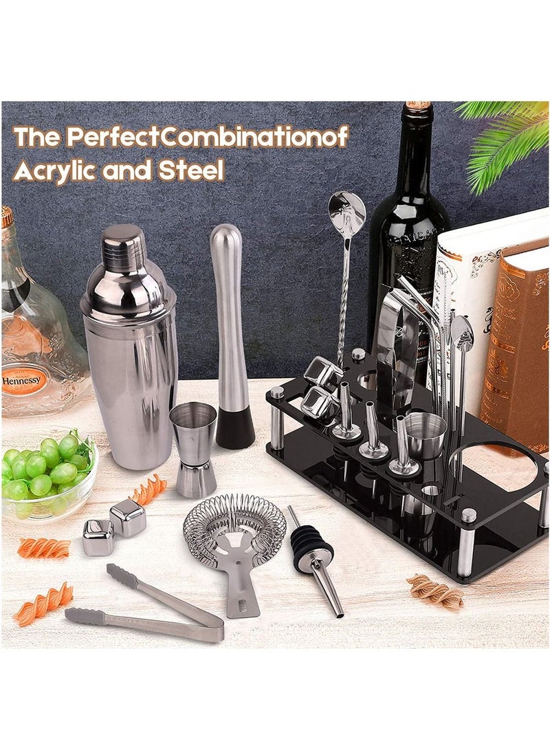 Cocktail Shaker Set  23-Piece Stainless Steel Bartender Kit with Acrylic Stand Cocktail Recipes Booklet Professional Bar Tools for Drink Mixing, Home, Bar, Party