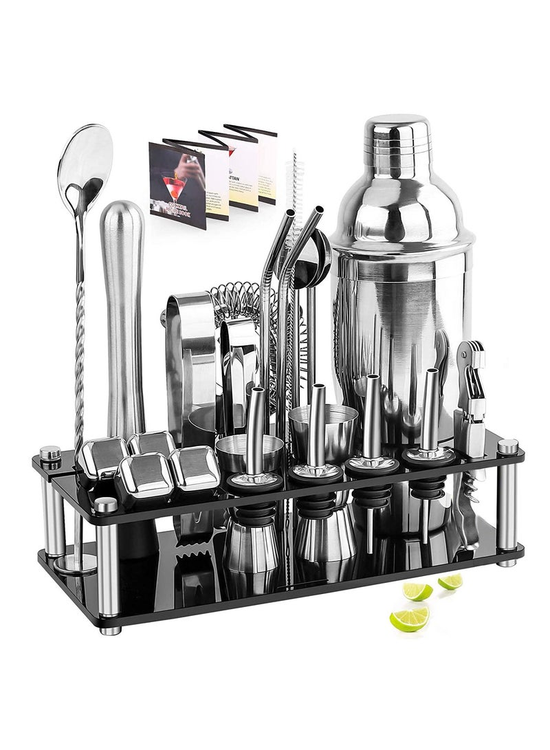 Cocktail Shaker Set  23-Piece Stainless Steel Bartender Kit with Acrylic Stand Cocktail Recipes Booklet Professional Bar Tools for Drink Mixing, Home, Bar, Party