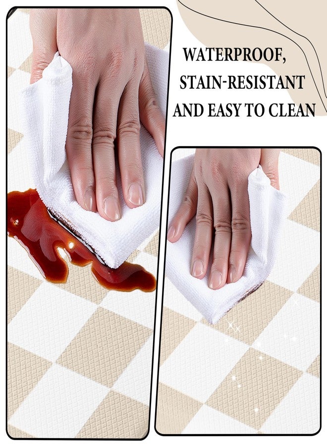 VivaNest Cream Checkered Grid Checkerboard Kitchen Rug Sets [2 PCs], Anti-Fatigue, Waterproof Non-Slip Kitchen Mats Heavy Duty Ergonomic Comfort Foam Rug for Floor, Home, Laundry,17"x29"+17"x47" - Image 5