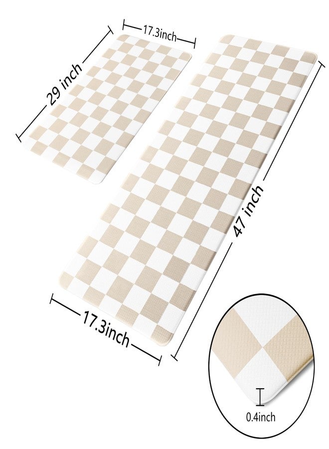 VivaNest Cream Checkered Grid Checkerboard Kitchen Rug Sets [2 PCs], Anti-Fatigue, Waterproof Non-Slip Kitchen Mats Heavy Duty Ergonomic Comfort Foam Rug for Floor, Home, Laundry,17"x29"+17"x47" - Image 3