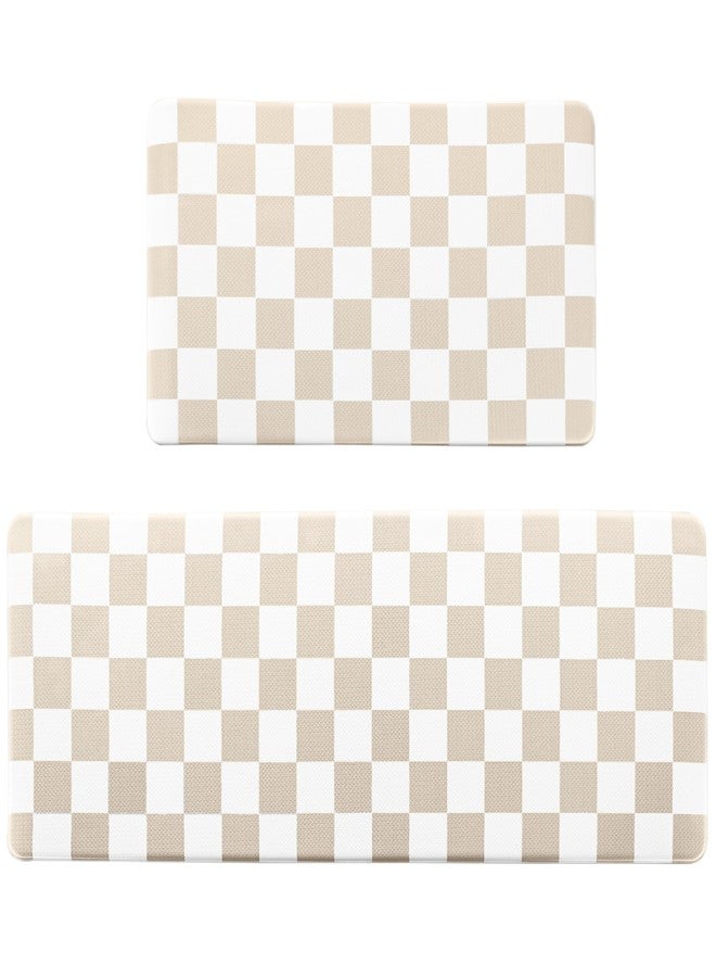 VivaNest Cream Checkered Grid Checkerboard Kitchen Rug Sets [2 PCs], Anti-Fatigue, Waterproof Non-Slip Kitchen Mats Heavy Duty Ergonomic Comfort Foam Rug for Floor, Home, Laundry,17"x29"+17"x47" - Image 4