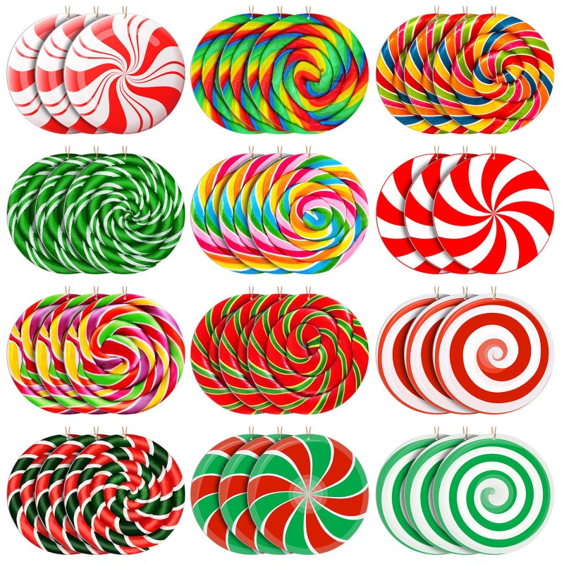 Soaoo 36 Pcs 7.9 Inch Peppermint Candy Christmas Outdoor Decorations Large Hanging Christmas Ornaments Double Sided Xmas Plastic Decor for Xmas Tree Office Home Yard Porch Holiday - Image 1