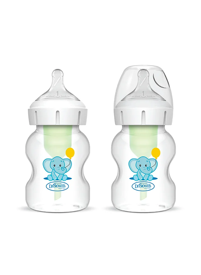 دكتور براونز 5 oz/150 mL PP W-N Anti-Colic Options+ Baby Bottle, Elephant, 2-Pack