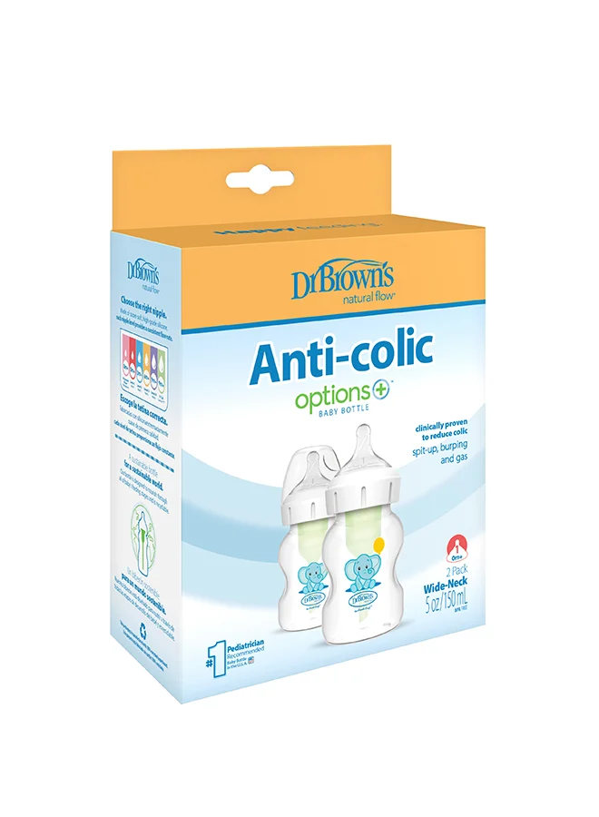 دكتور براونز 5 oz/150 mL PP W-N Anti-Colic Options+ Baby Bottle, Elephant, 2-Pack