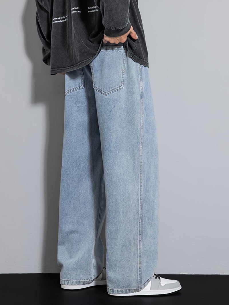 Men's Youth Loose Fit Straight-Leg Wide-Leg Heavy-Duty Washed Elastic Waist Drawstring CQ1110 - Image 4