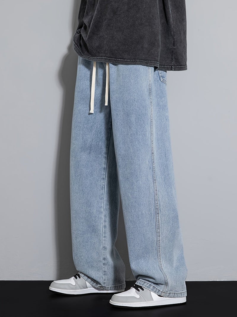 Men's Youth Loose Fit Straight-Leg Wide-Leg Heavy-Duty Washed Elastic Waist Drawstring CQ1110 - Image 5