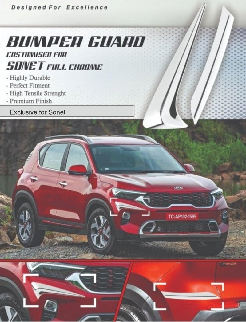 HUUSO Car Bumper Protector Strip, 4 Pack Full Chrome Anti-Scratch Front Rear Bumper Corner Edge Guard, Automotive Adhesive Anti-Collision Car Exterior Accessories Compatible with Kia Sonet (2020-2023) - Image 1