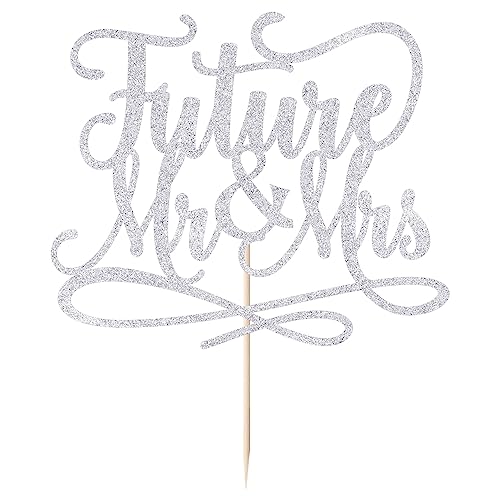 Bekaterea Future Mr and Mrs Cake TopperGlitter Bridal Shower Cake Pick Decorations for Wedding Engagement Theme Party DecorationBachelor Party Decorations Supplies silver - Image 5